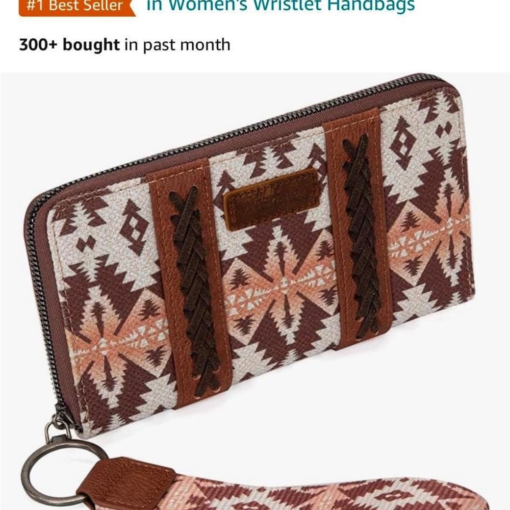 Brown and Cream Women's Wristlet Handbag